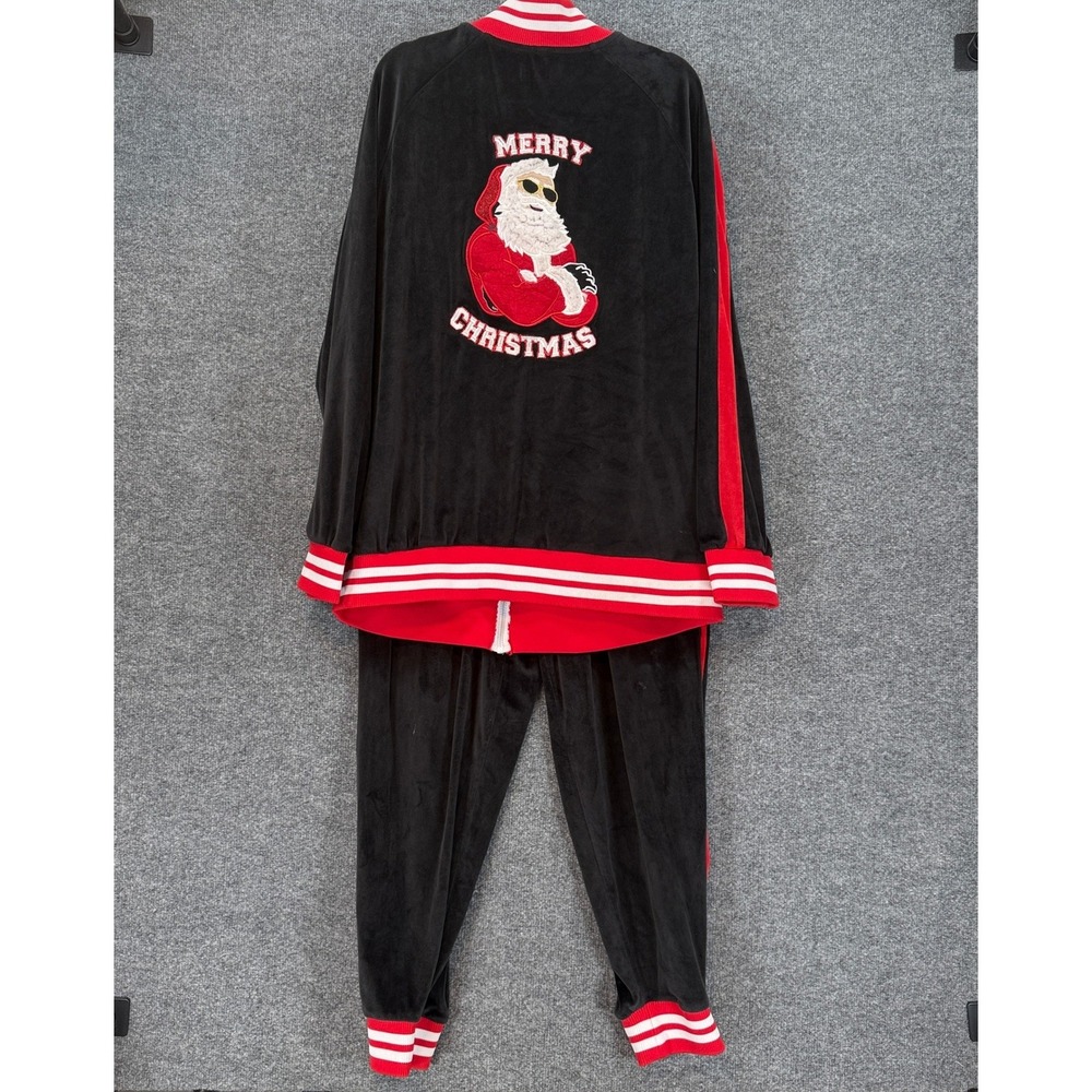 Blizzard Bay Tracksuit Mens XL Black Santa Claus Embroidered Velour Set Holiday